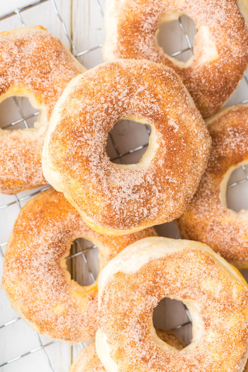 a close up stack of air fryer biscuit donuts